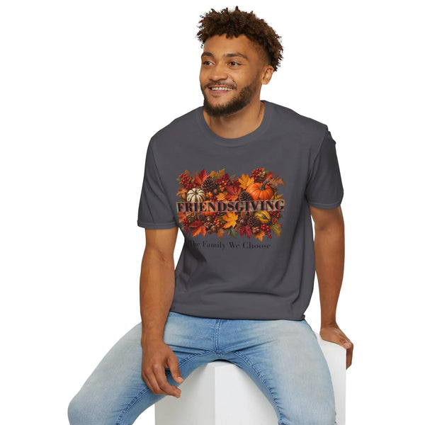 Friendsgiving "The Family We Choose" Fall Autumn Harvest Graphic T-Shirt T-Shirt Golddust Capital Media