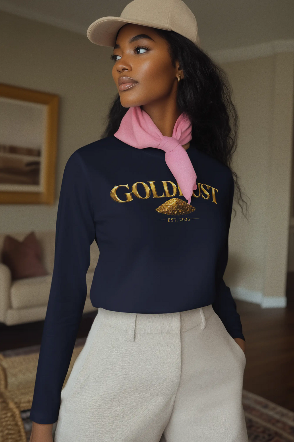 GOLDDUST Metallic Logo Long Sleeve T-Shirt — Retro Cotton Shirt Long-sleeve Golddust Capital Media