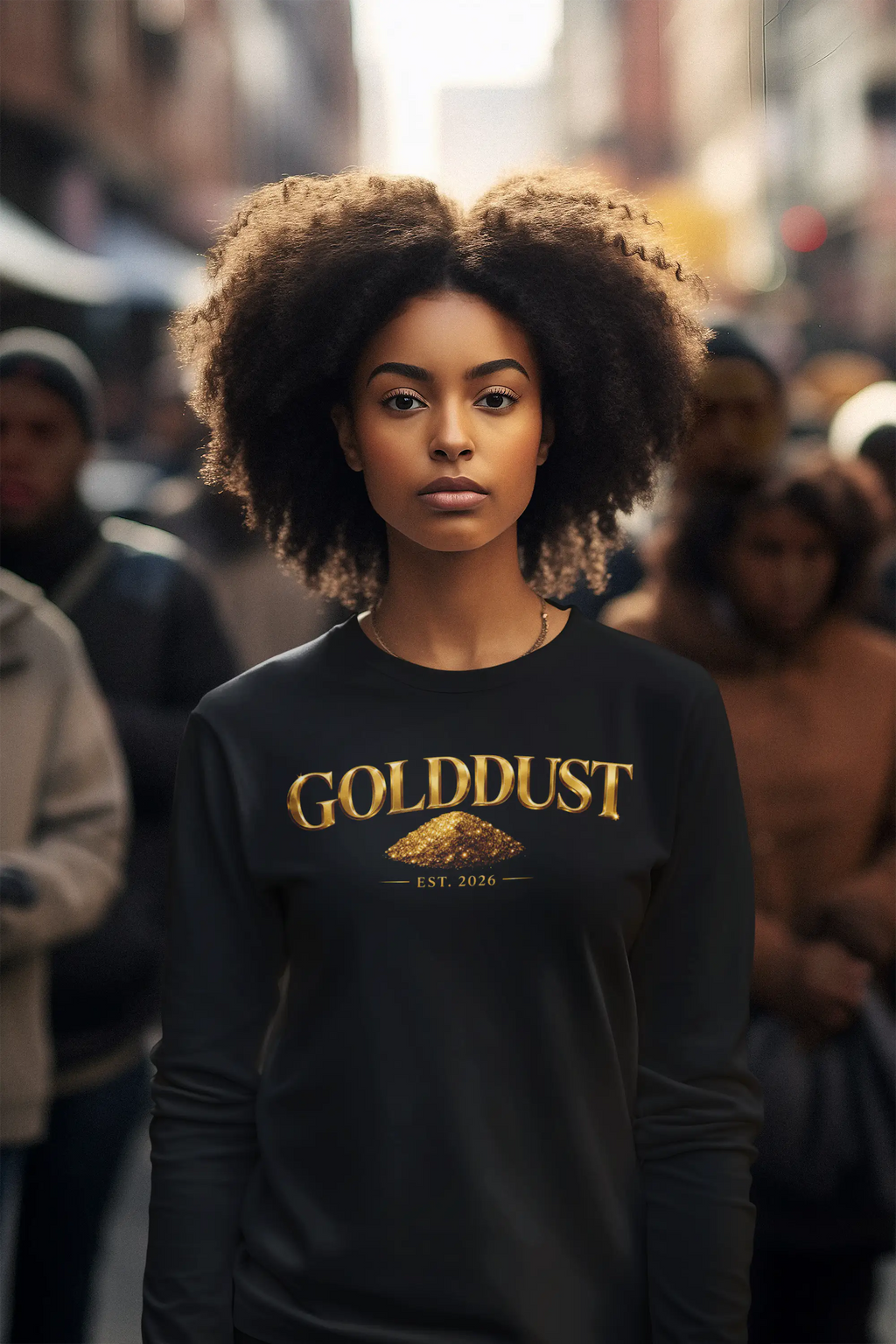 GOLDDUST Metallic Logo Long Sleeve T-Shirt — Retro Cotton Shirt Long-sleeve Golddust Capital Media