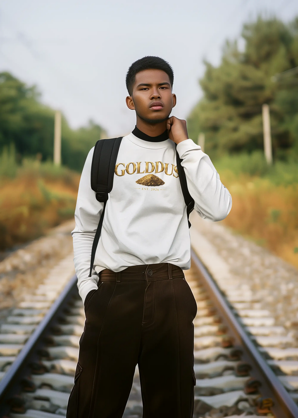 GOLDDUST Metallic Logo Long Sleeve T-Shirt — Retro Cotton Shirt Long-sleeve Golddust Capital Media