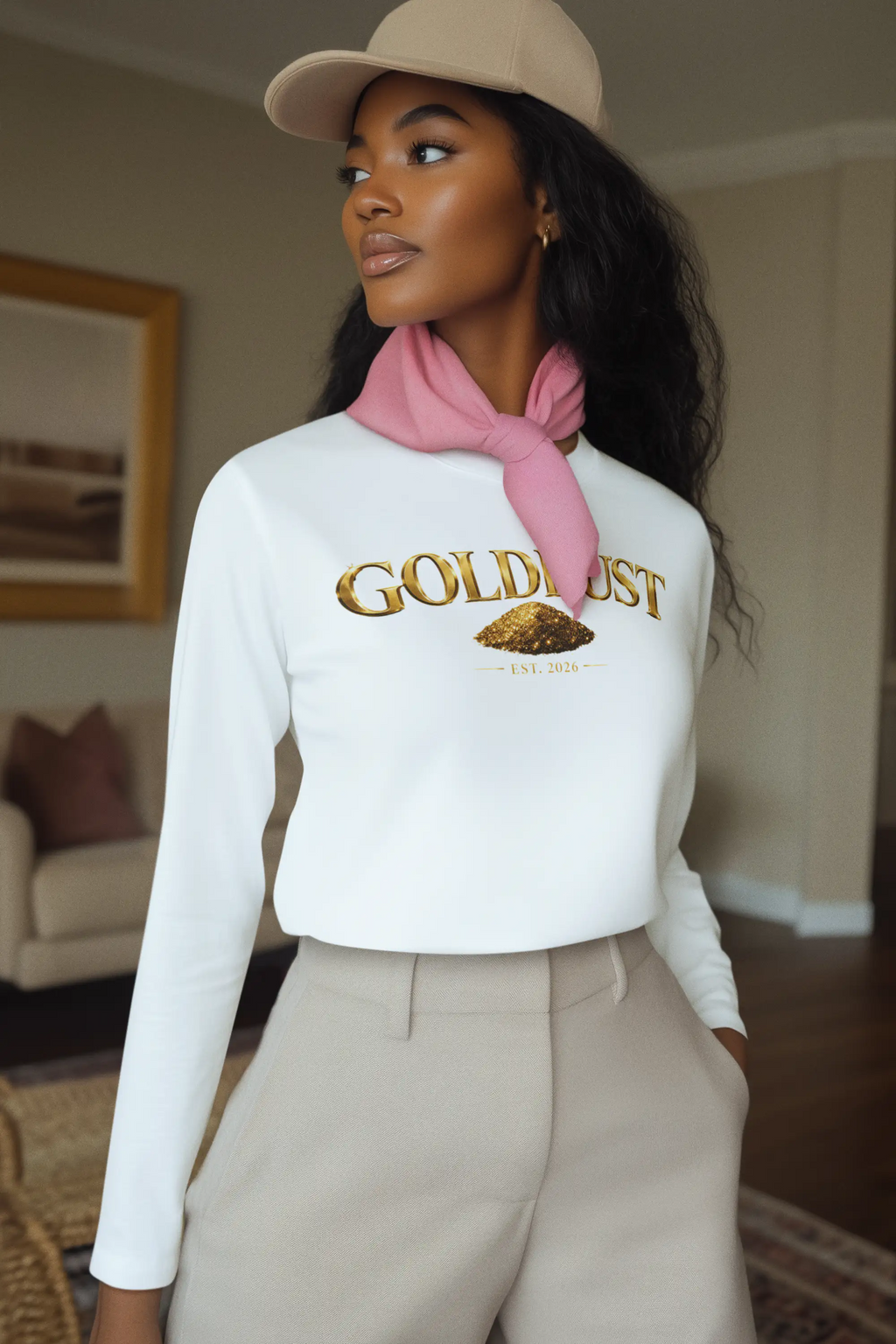 GOLDDUST Metallic Logo Long Sleeve T-Shirt — Retro Cotton Shirt Long-sleeve Golddust Capital Media