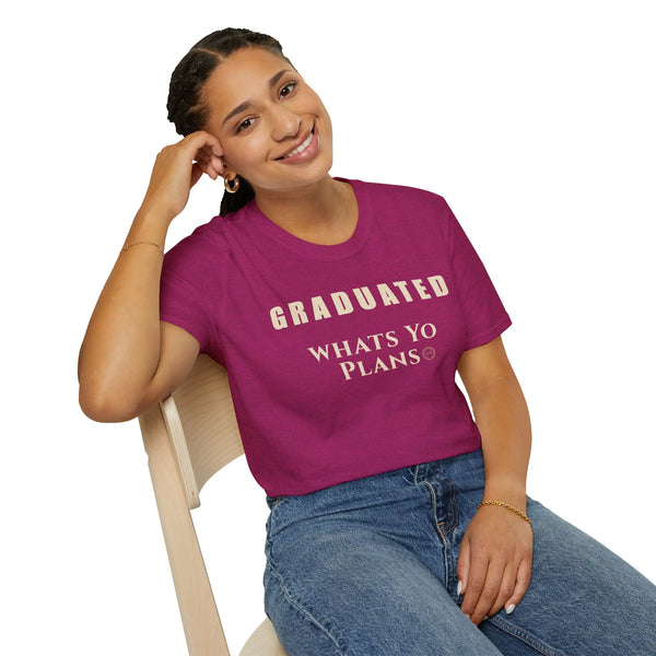 Graduated Whats Yo Plans T-Shirt – Minimalist Unisex Graduation Shirt for High School & College Achievers T-Shirt Golddust Capital Media