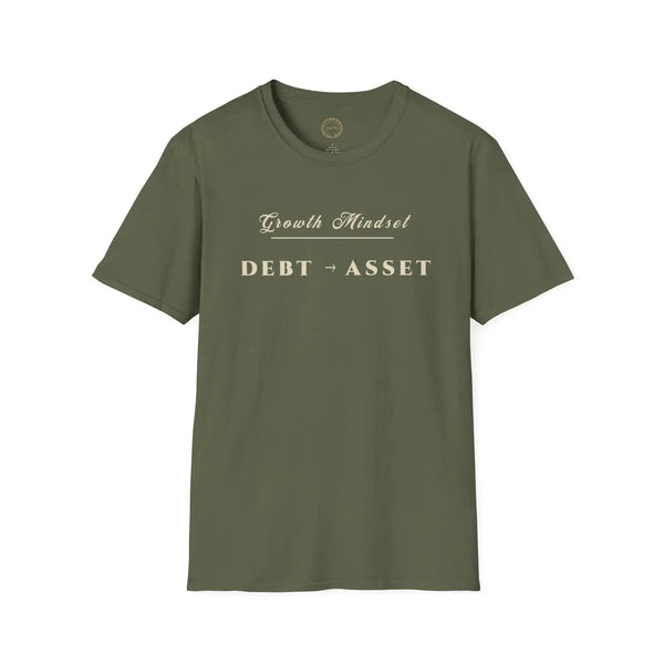 Growth Mindset T‑Shirt | DEBT → ASSET Motivational Financial Tee | Minimalist Executive T-Shirt T-Shirt Golddust Capital Media