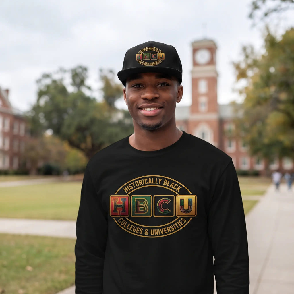 Historically Black HBCU Colleges & Universities Long Sleeve Tee | Red Green Black Pattern Block Logo Long-sleeve Golddust Capital Media