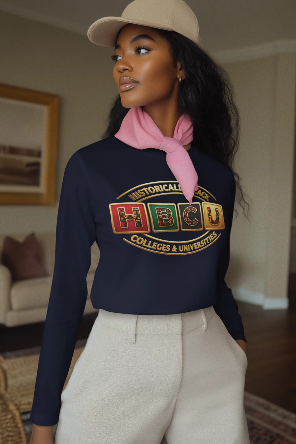 Historically Black HBCU Colleges & Universities Long Sleeve Tee | Red Green Black Pattern Block Logo Long-sleeve Golddust Capital Media
