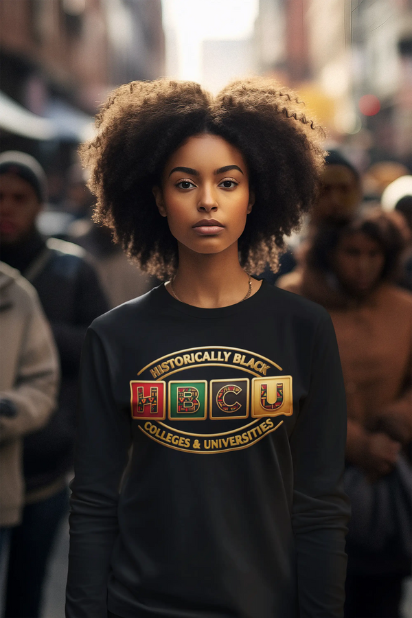 Historically Black HBCU Colleges & Universities Long Sleeve Tee | Red Green Black Pattern Block Logo Long-sleeve Golddust Capital Media