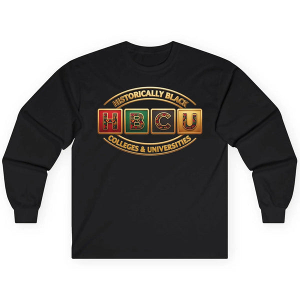 Historically Black HBCU Colleges & Universities Long Sleeve Tee | Red Green Black Pattern Block Logo Long-sleeve Golddust Capital Media