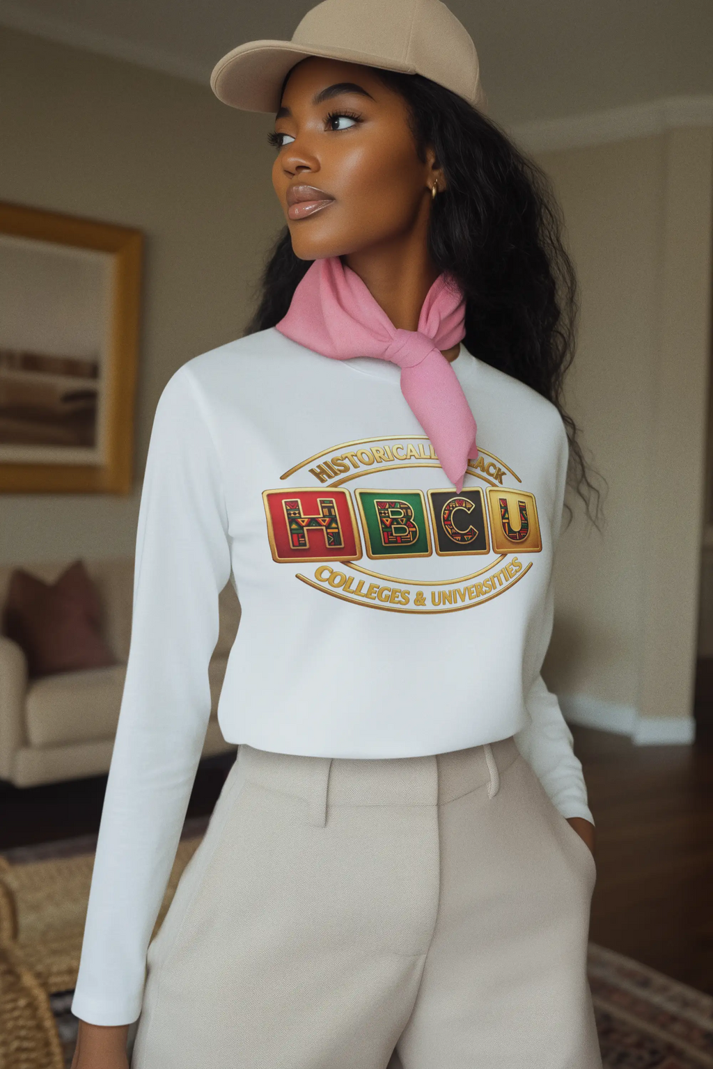Historically Black HBCU Colleges & Universities Long Sleeve Tee | Red Green Black Pattern Block Logo Long-sleeve Golddust Capital Media