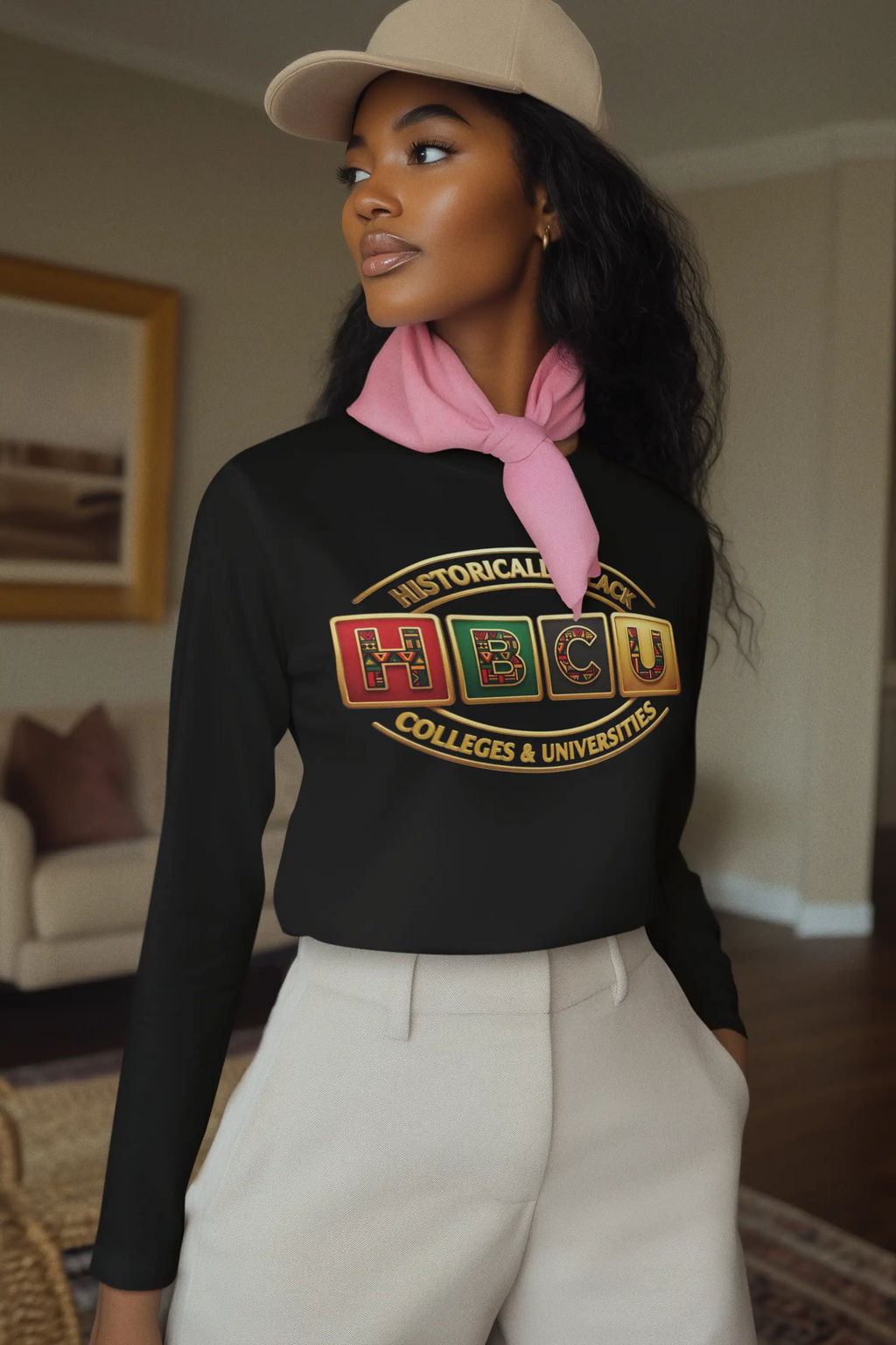 Historically Black HBCU Colleges & Universities Long Sleeve Tee | Red Green Black Pattern Block Logo Long-sleeve Golddust Capital Media