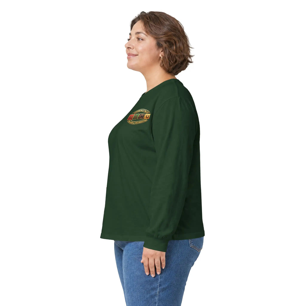 Historically Black HBCU Colleges & Universities Long Sleeve Tee | Small Chest Pattern Block Logo Shirt Long-sleeve Golddust Capital Media
