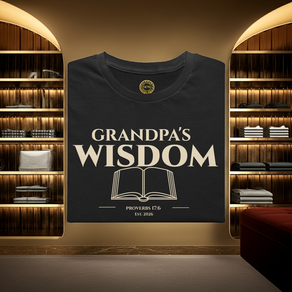Grandpa's Wisdom T-Shirt — Vintage Book Graphic, Proud Grandpa Gift for Father's Day & Grandparent Celebrations | Proverbs 17:6)