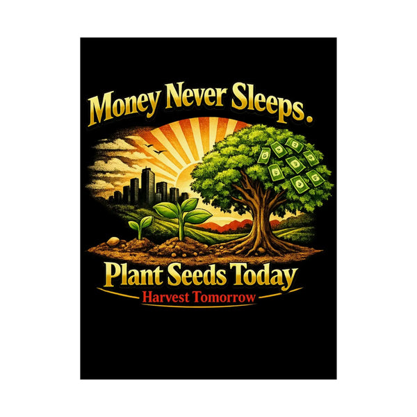 Plant Seeds Today Poster – Money Never Sleeps Growth Mindset Wall Art Poster Golddust Capital Media