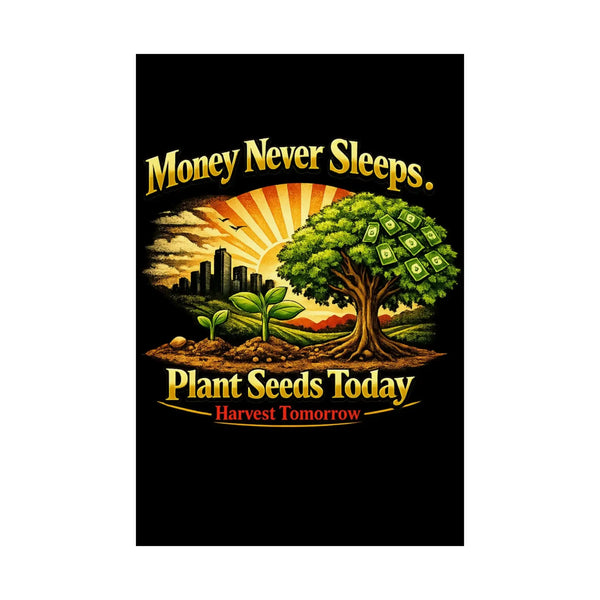 Plant Seeds Today Poster – Money Never Sleeps Growth Mindset Wall Art Poster Golddust Capital Media