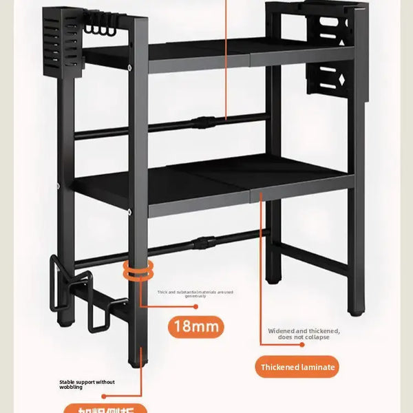 Retractable Metal Microwave Shelf with Hooks Metal Shelf Golddust Capital Media