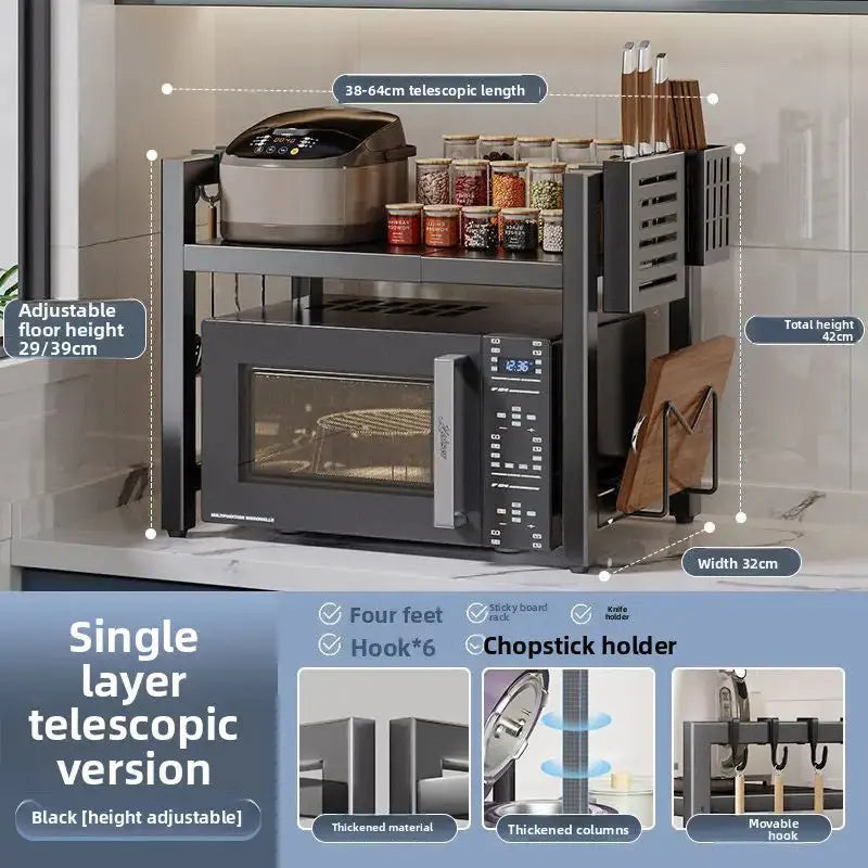 Retractable Metal Microwave Shelf with Hooks Metal Shelf Golddust Capital Media