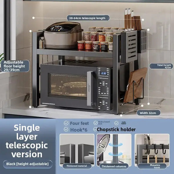 Retractable Metal Microwave Shelf with Hooks Metal Shelf Golddust Capital Media