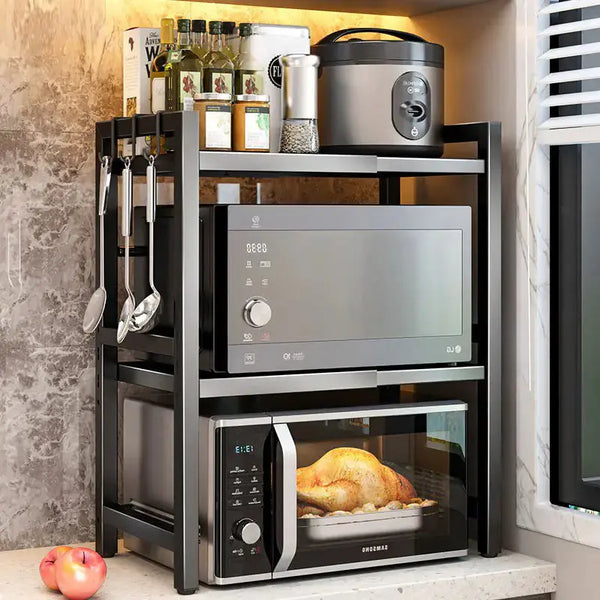 Retractable Metal Microwave Shelf with Hooks Metal Shelf Golddust Capital Media