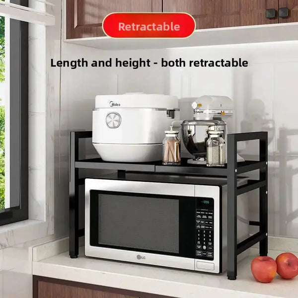 Retractable Metal Microwave Shelf with Hooks Metal Shelf Golddust Capital Media