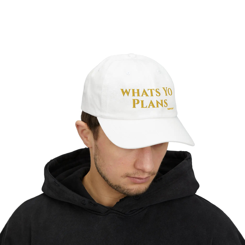 Whats Yo Plans Dad Cap – Adjustable Baseball Hat, Minimalist Unisex Lifestyle Cap with Text Hats Golddust Capital Media
