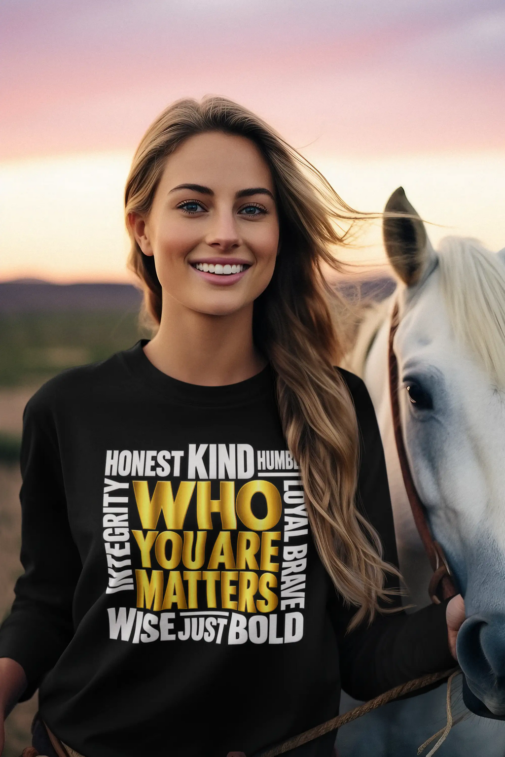 Who You Are Matters Inspirational Long Sleeve Shirt | Honest Kind Humble Brave Wise Integrity Long-sleeve Golddust Capital Media