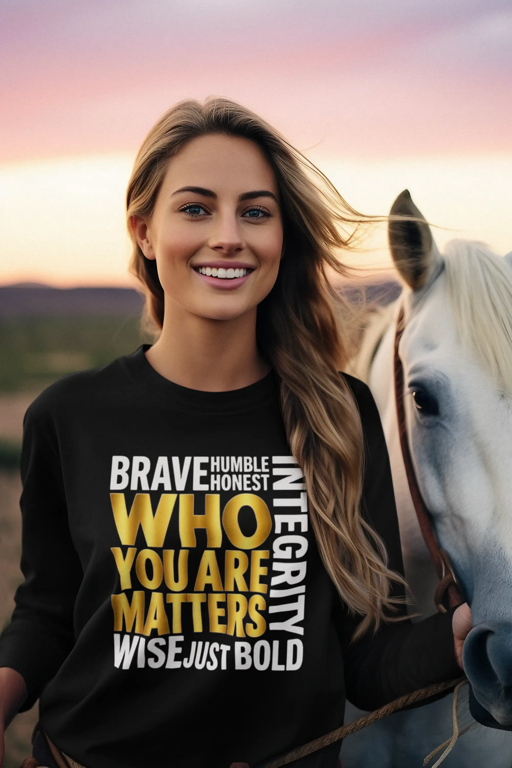 Who You Are Matters Long Sleeve Shirt | Character Integrity Kind Honest Brave Wise Bold Long-sleeve Golddust Capital Media