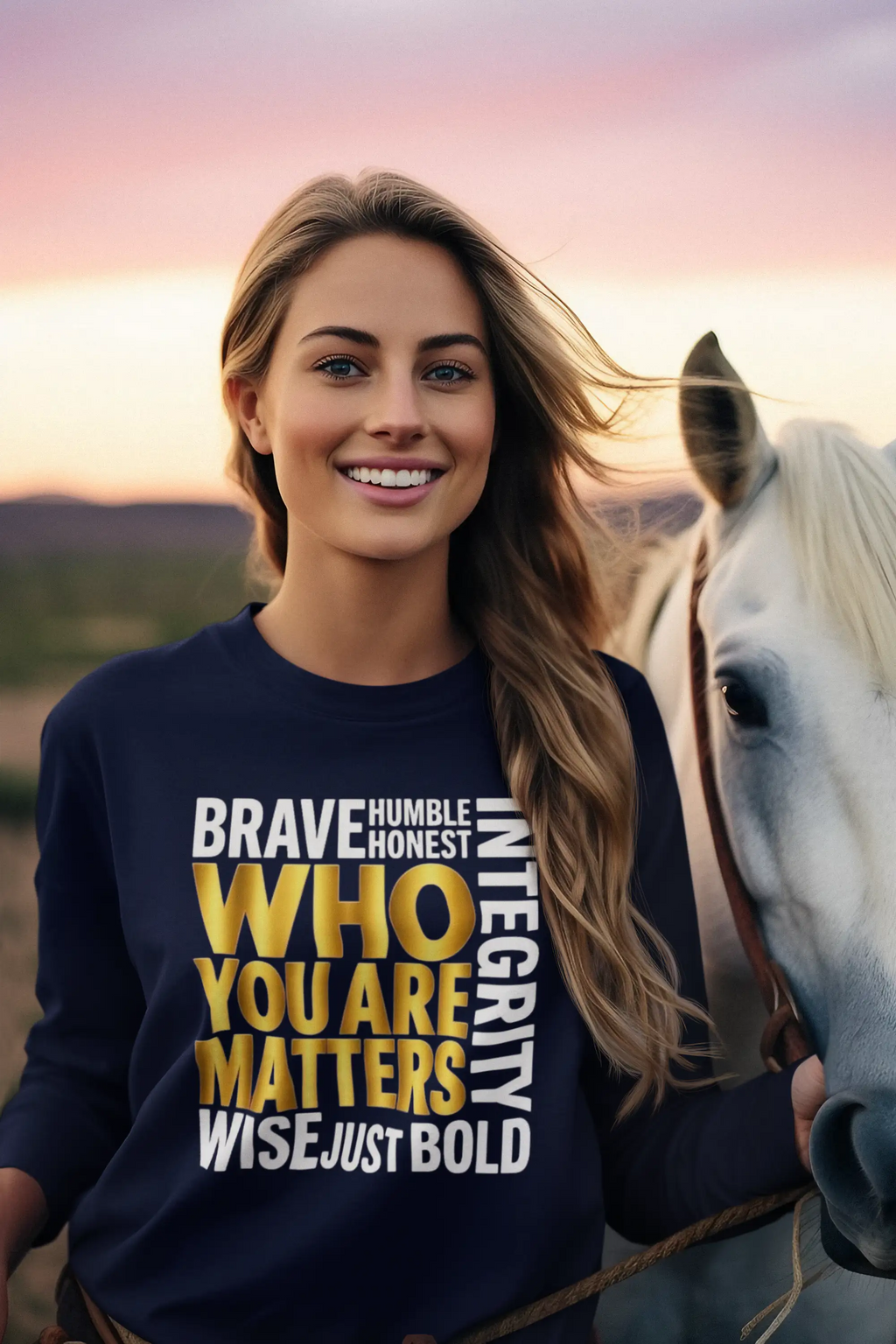 Who You Are Matters Long Sleeve Shirt | Character Integrity Kind Honest Brave Wise Bold Long-sleeve Golddust Capital Media