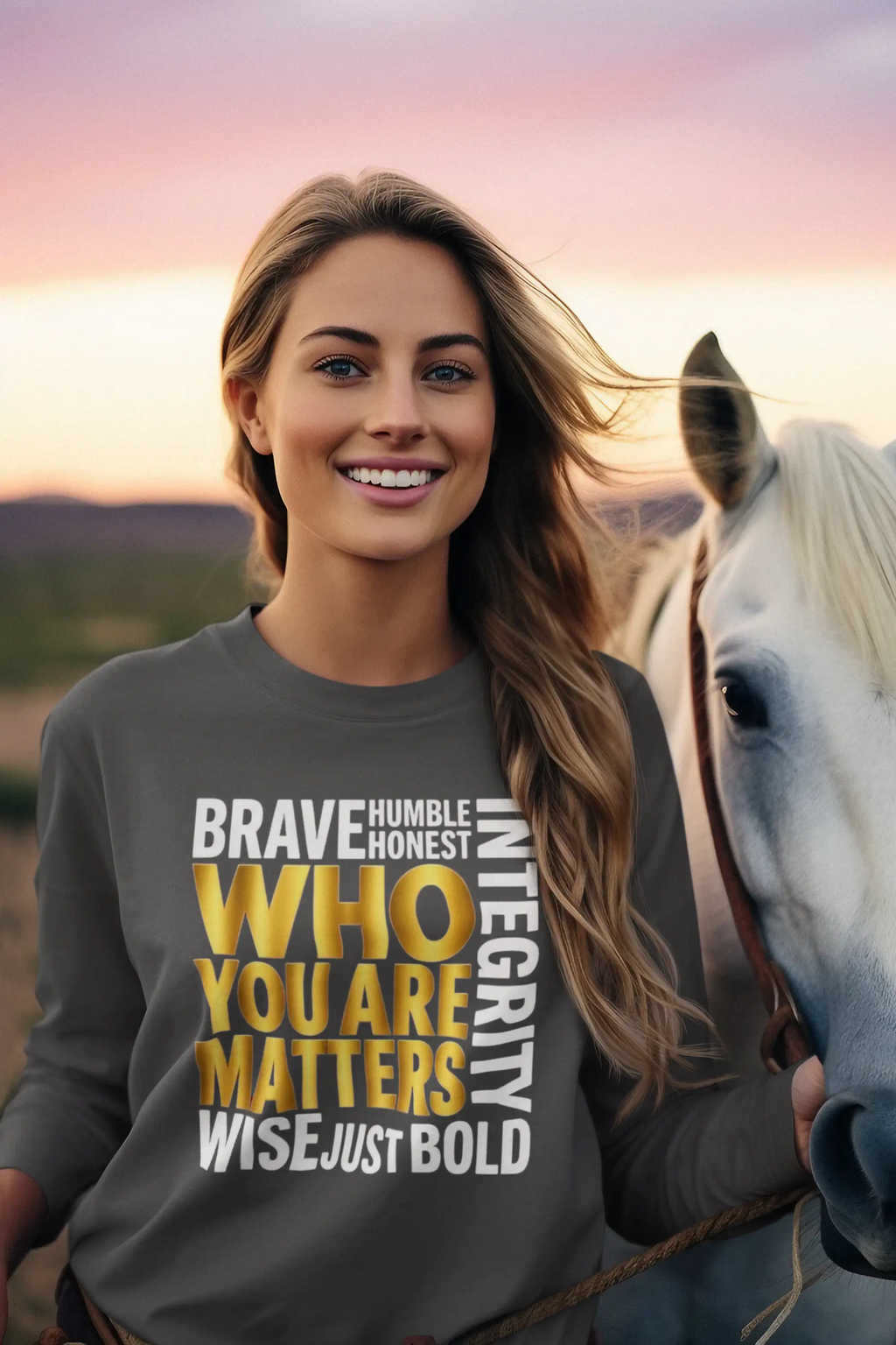 Who You Are Matters Long Sleeve Shirt | Character Integrity Kind Honest Brave Wise Bold Long-sleeve Golddust Capital Media