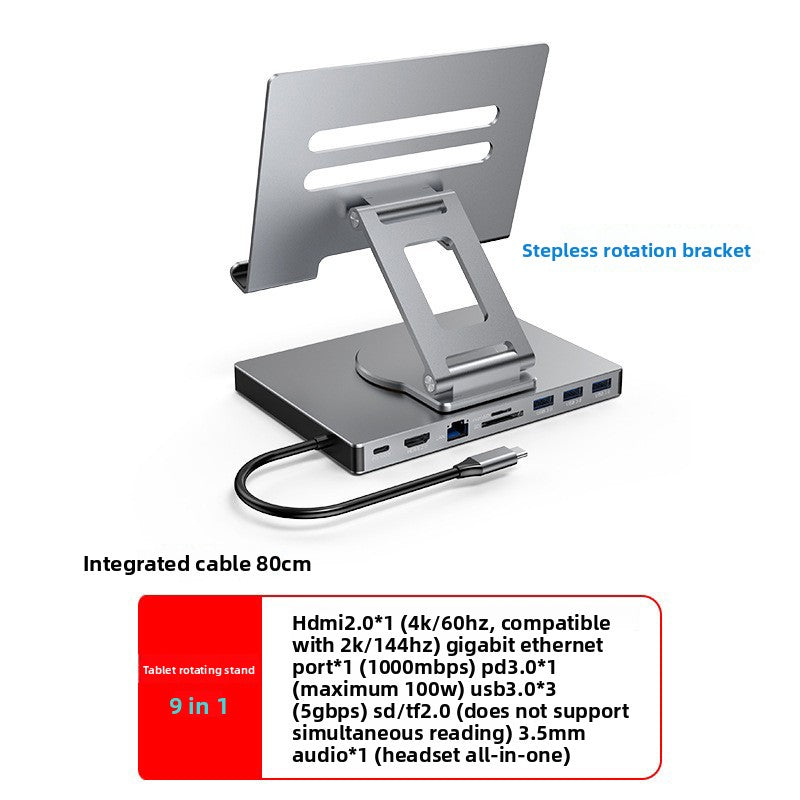 10-Port Laptop Docking Station – HDMI, Gigabit Ethernet, USB 3.0 Hub, 360° Foldable, Aluminum Alloy