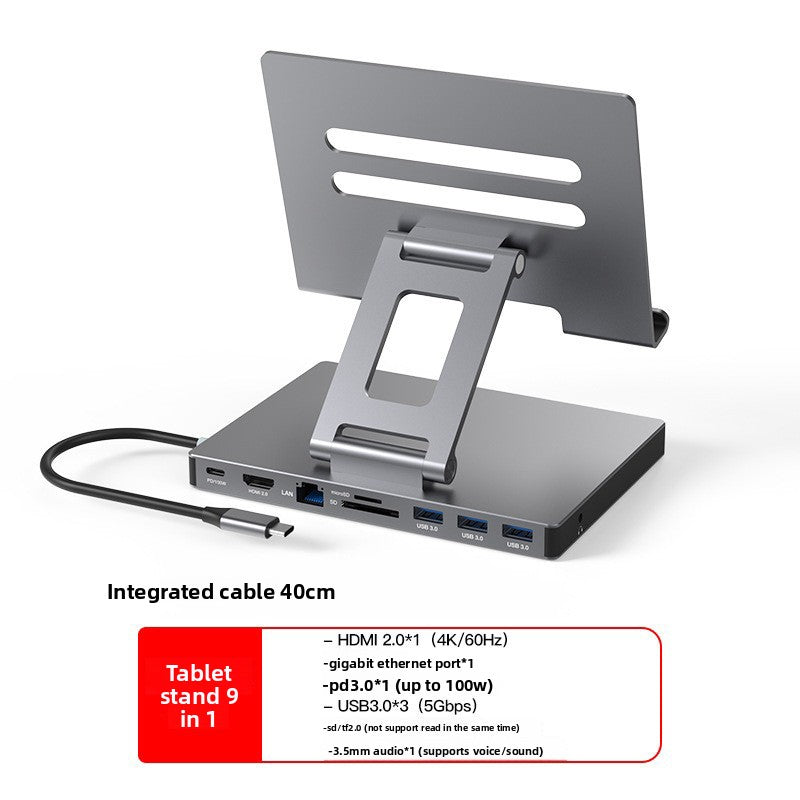 10-Port Laptop Docking Station – HDMI, Gigabit Ethernet, USB 3.0 Hub, 360° Foldable, Aluminum Alloy