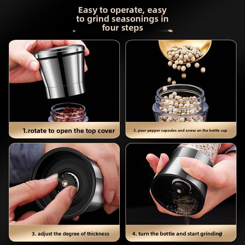 304 Stainless Steel Manual Pepper Grinder – Adjustable Coarseness for Black Pepper, Sea Salt & Spices