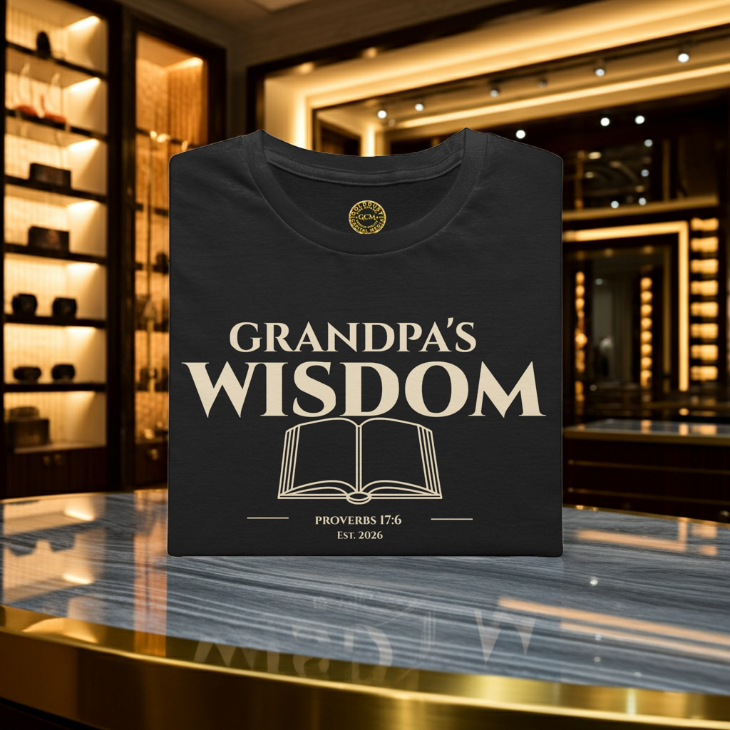 Grandpa's Wisdom T-Shirt — Vintage Book Graphic, Proud Grandpa Gift for Father's Day & Grandparent Celebrations | Proverbs 17:6)