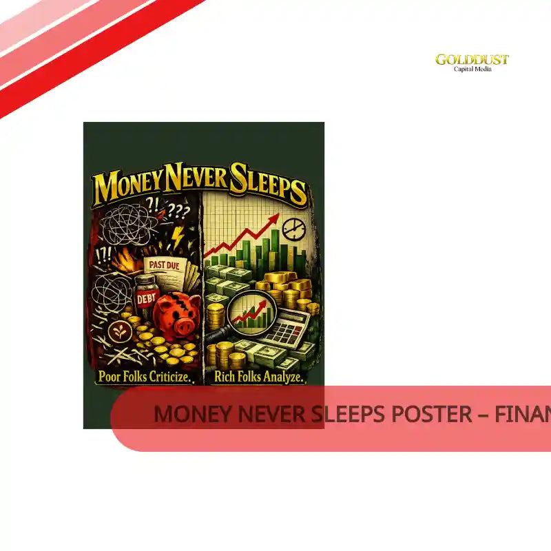 Money Never Sleeps Poster &ndash; Finance Illustration Satin Wall Art by@Outfy