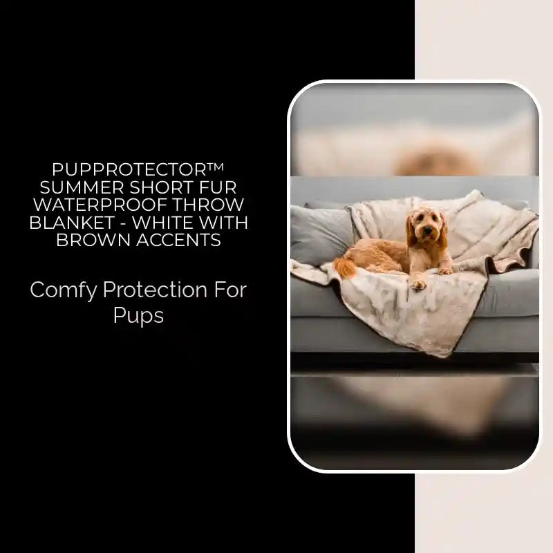 PupProtector&trade; Summer Short Fur Waterproof Throw Blanket - White with Brown Accents by@Outfy