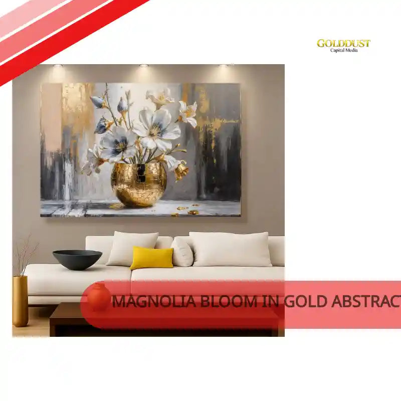 Magnolia Bloom in Gold Abstract Wall Art by@Outfy