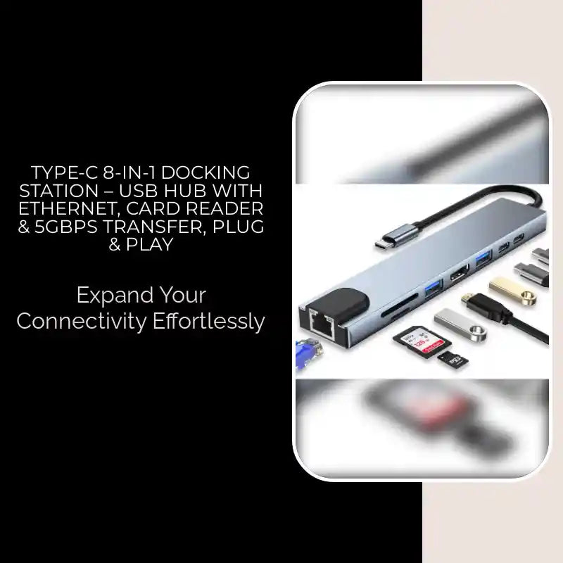 Type-C 8-in-1 Docking Station &ndash; USB Hub with Ethernet, Card Reader & 5Gbps Transfer, Plug & Play by@Outfy
