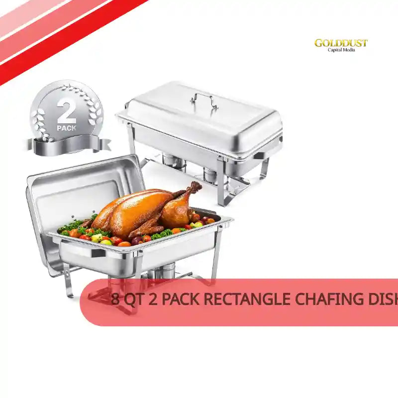 8 Qt 2 Pack Rectangle Chafing Dish Buffet Set Full Size Pan Stainless Steel by@Outfy