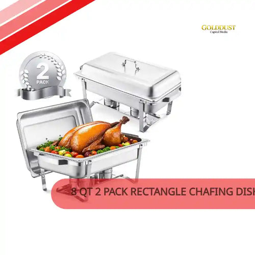 8 Qt 2 Pack Rectangle Chafing Dish Buffet Set Full Size Pan Stainless Steel by@Outfy