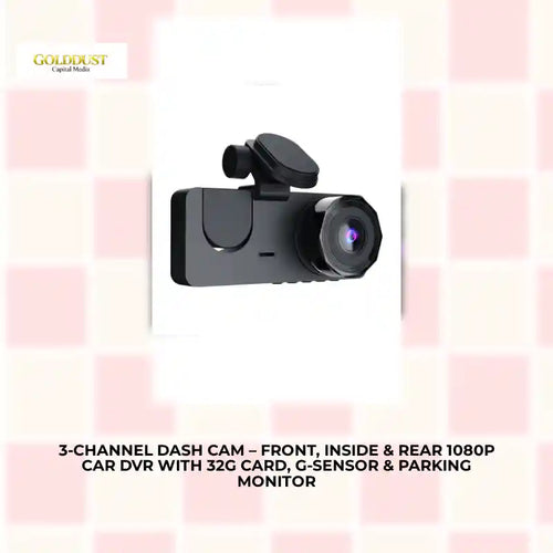 3-Channel Dash Cam &ndash; Front, Inside &amp; Rear 1080P Car DVR with 32G Card, G-Sensor &amp; Parking Monitor by@Outfy
