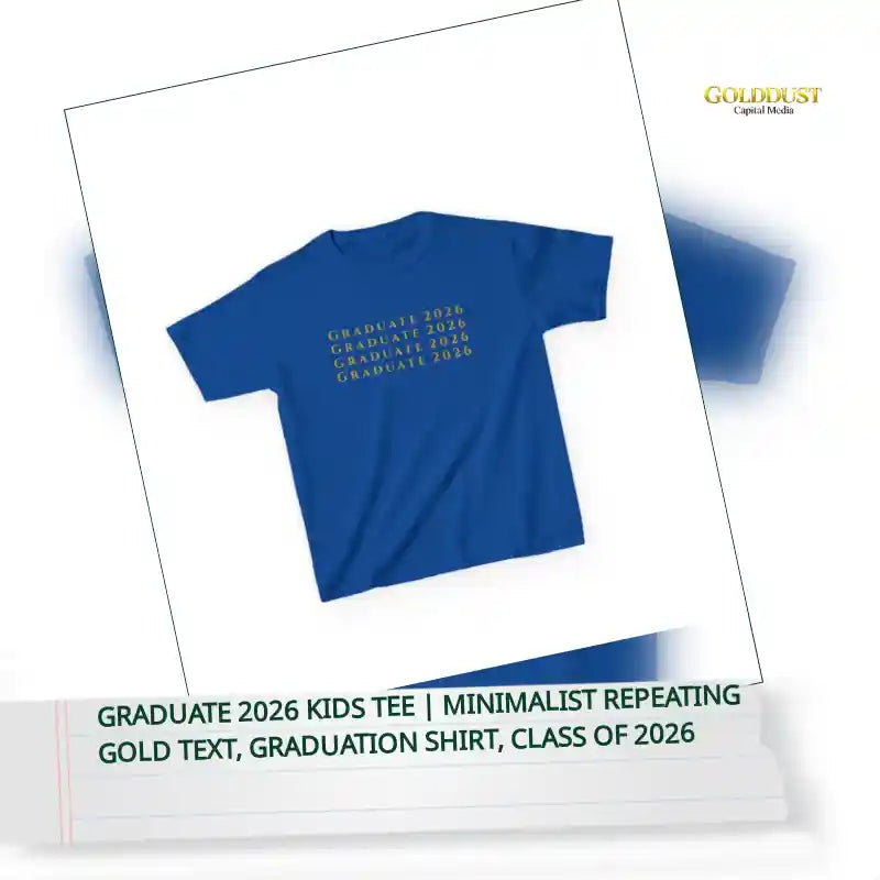 Graduate 2026 Kids Tee | Minimalist Repeating Gold Text, Graduation Shirt, Class of 2026 by@Outfy