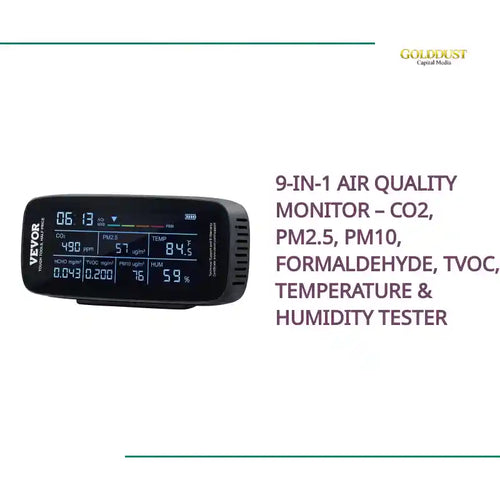 9-in-1 Air Quality Monitor &ndash; CO2, PM2.5, PM10, Formaldehyde, TVOC, Temperature &amp; Humidity Tester by@Outfy