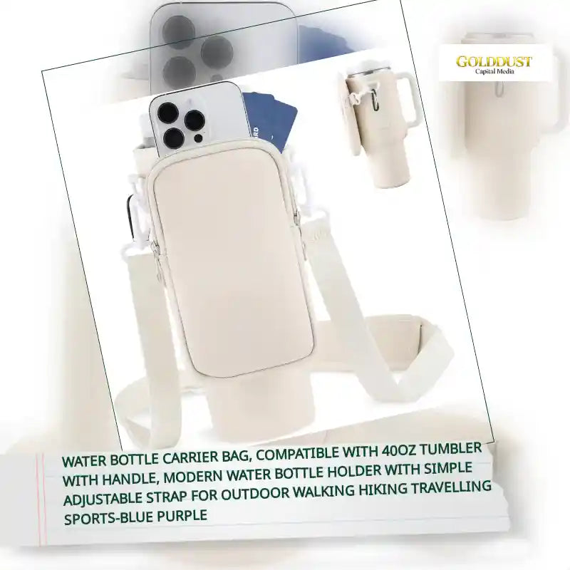 Water Bottle Carrier Bag, Compatible With 40oz Tumbler With Handle, Modern Water Bottle Holder With Simple Adjustable Strap For Outdoor Walking Hiking Travelling Sports-Blue Purple by@Outfy