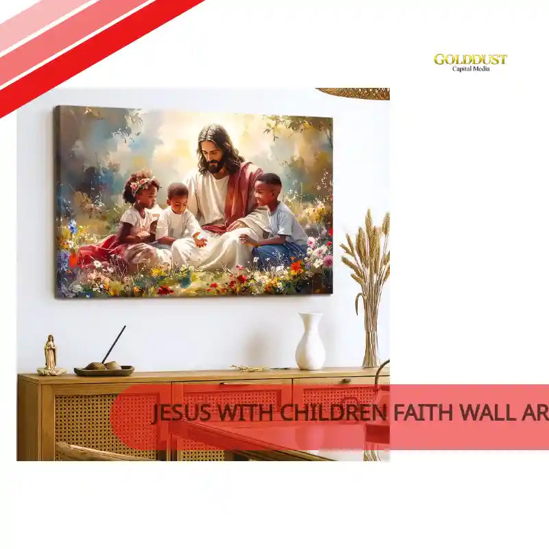 Jesus With Children Faith Wall Art V by@Outfy