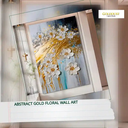 Abstract Gold Floral Wall Art by@Outfy
