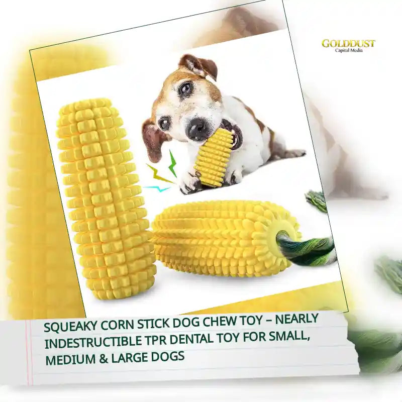 Squeaky Corn Stick Dog Chew Toy &ndash; Nearly Indestructible TPR Dental Toy for Small, Medium & Large Dogs by@Outfy