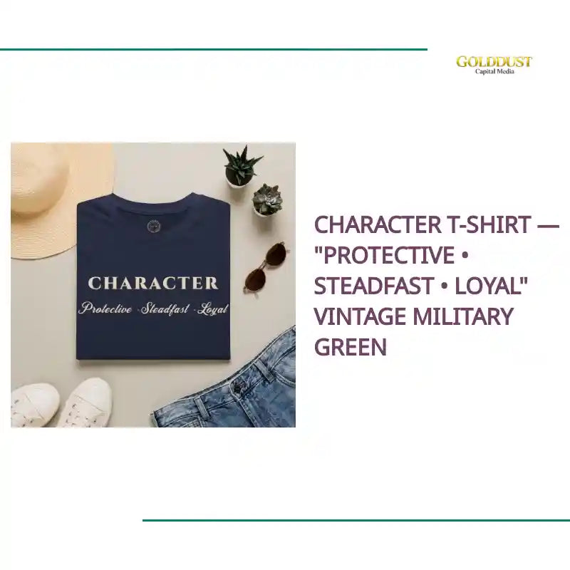 Character T-Shirt &mdash; "Protective &bull; Steadfast &bull; Loyal" Vintage Military Green by@Outfy