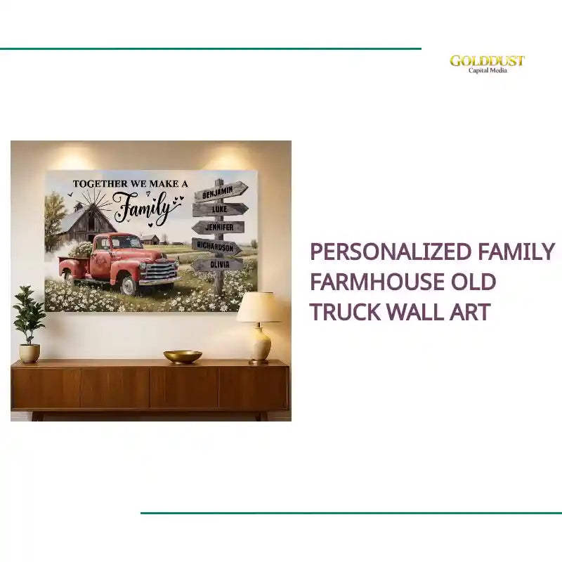 Personalized Family Farmhouse Old Truck Wall Art by@Outfy