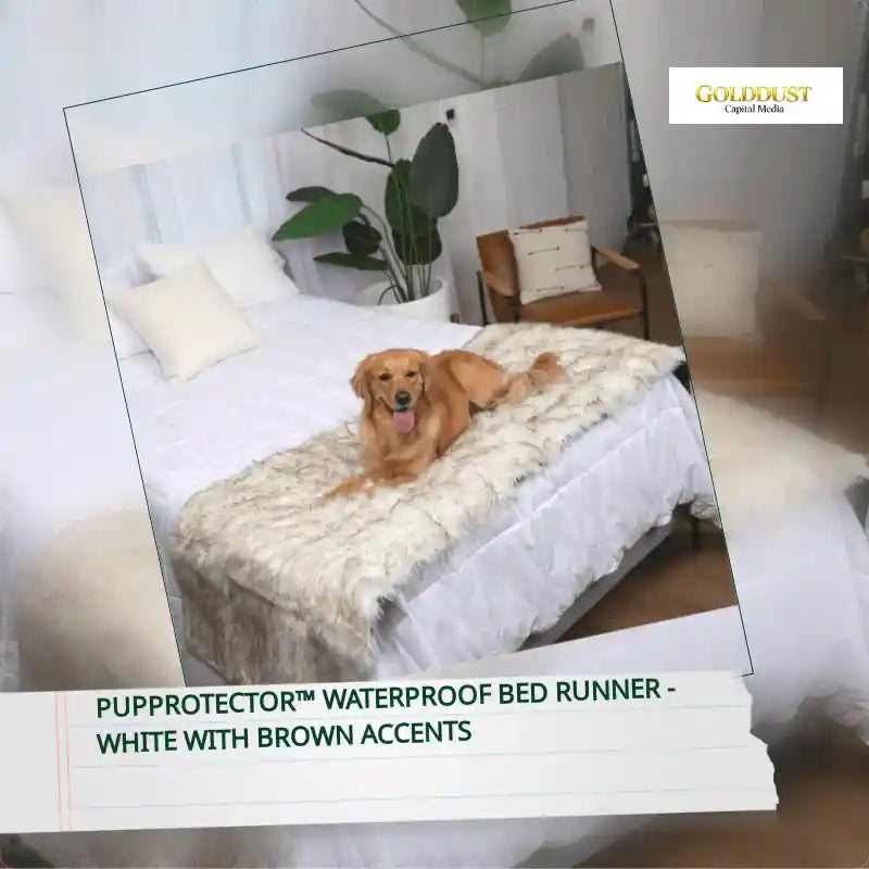 PupProtector&trade; Waterproof Bed Runner - White with Brown Accents by@Outfy