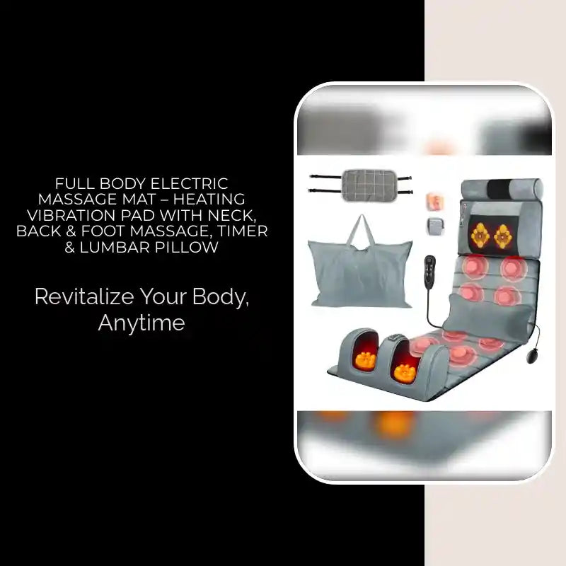 Full Body Electric Massage Mat &ndash; Heating Vibration Pad with Neck, Back & Foot Massage, Timer & Lumbar Pillow by@Outfy