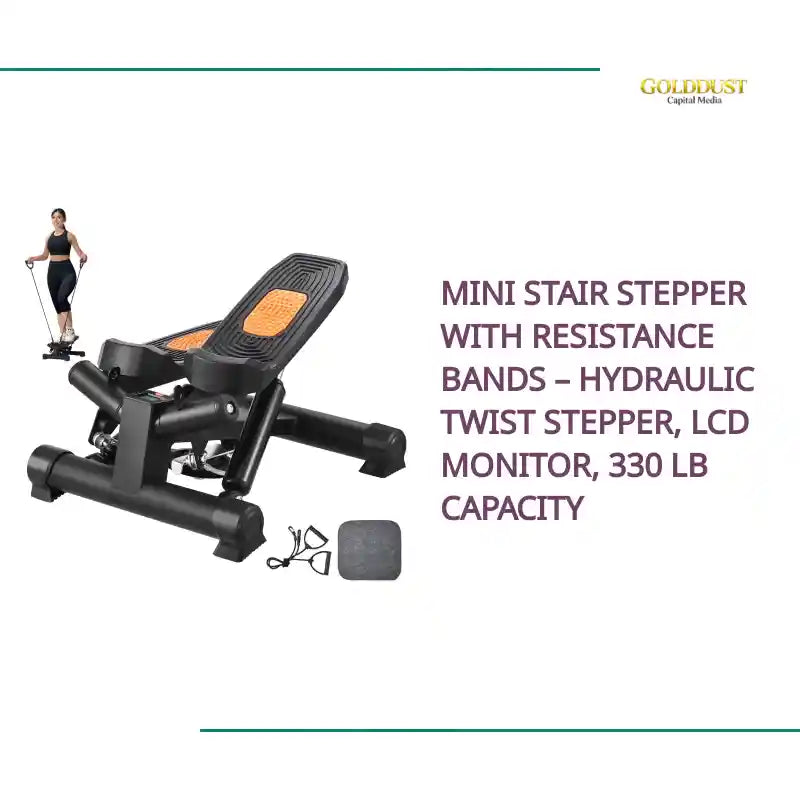 Mini Stair Stepper with Resistance Bands &ndash; Hydraulic Twist Stepper, LCD Monitor, 330 lb Capacity by@Outfy
