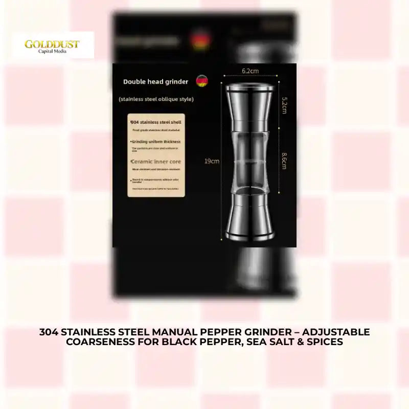 304 Stainless Steel Manual Pepper Grinder &ndash; Adjustable Coarseness for Black Pepper, Sea Salt &amp; Spices by@Outfy